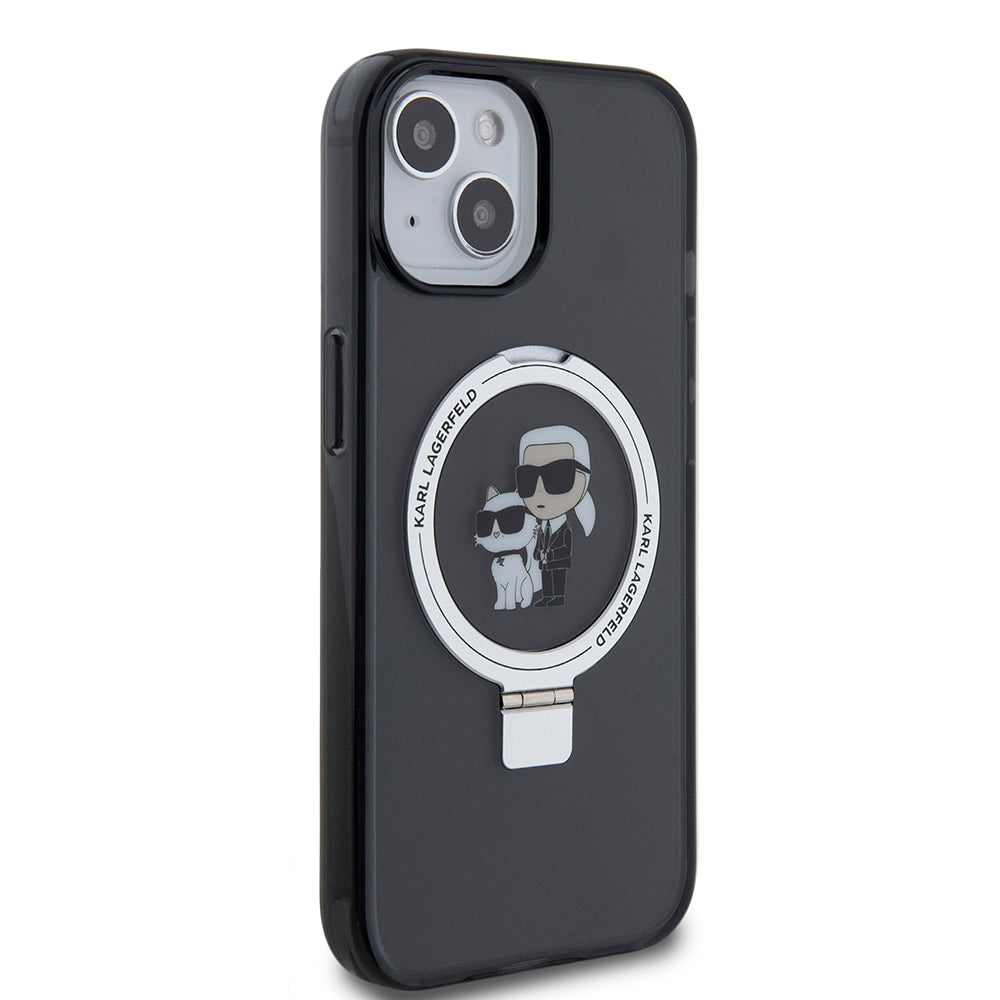 MagSafe-kotelo Apple iPhone 15:lle, Karl Lagerfeld, Ring Stand Karl & Choupette, Musta