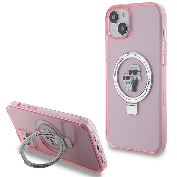 MagSafe-kotelo Apple iPhone 15:lle, Karl Lagerfeld, Ring Stand Karl & Choupette, Pinkki