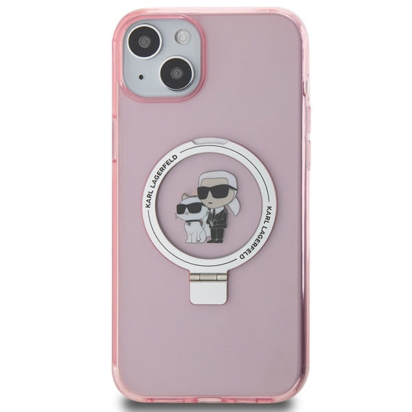 MagSafe-kotelo Apple iPhone 15:lle, Karl Lagerfeld, Ring Stand Karl & Choupette, Pinkki