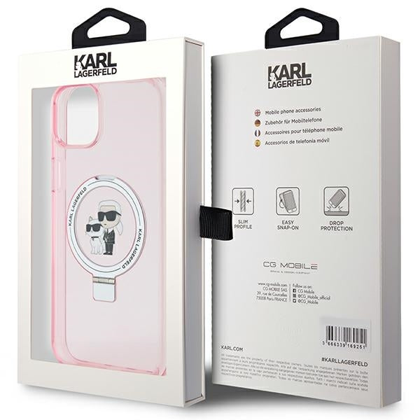 MagSafe-kotelo Apple iPhone 15:lle, Karl Lagerfeld, Ring Stand Karl & Choupette, Pinkki