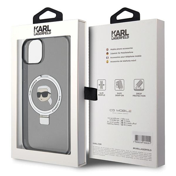 MagSafe-kotelo Apple iPhone 15:lle, Karl Lagerfeld, Ring Stand Karl's Head, Musta