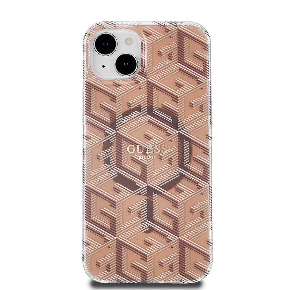 MagSafe Case for Apple iPhone 15 Plus, Guess, IML Gcube, Brown