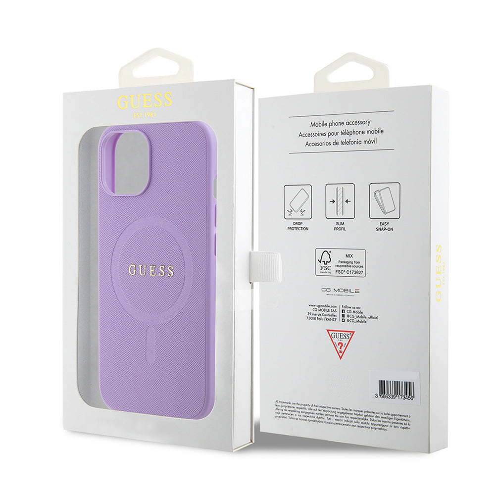 MagSafe-kotelo Apple iPhone 15 Plus -puhelimelle, Guess, Saffiano, Violetti