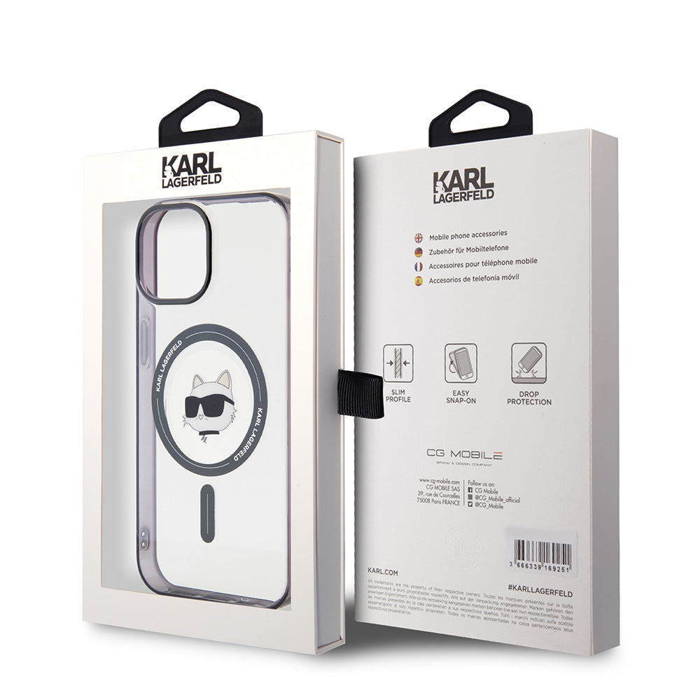 MagSafe-kotelo Apple iPhone 15 Plus -puhelimelle, Karl Lagerfeld, IML Choupette's Head, Läpinäkyvä