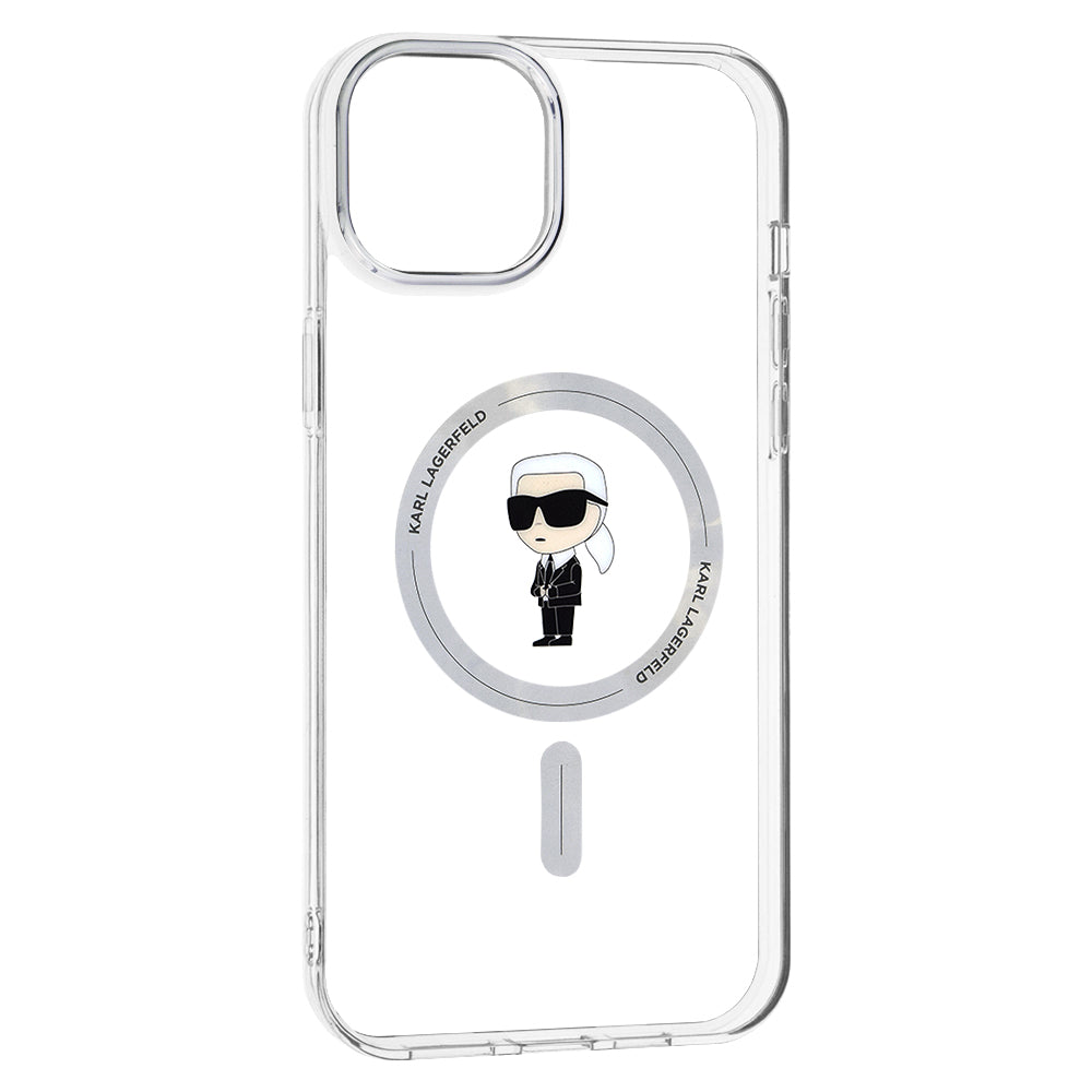 MagSafe-kotelo Apple iPhone 15 Plus -puhelimelle, Karl Lagerfeld, IML Ikonik Karl, Läpinäkyvä