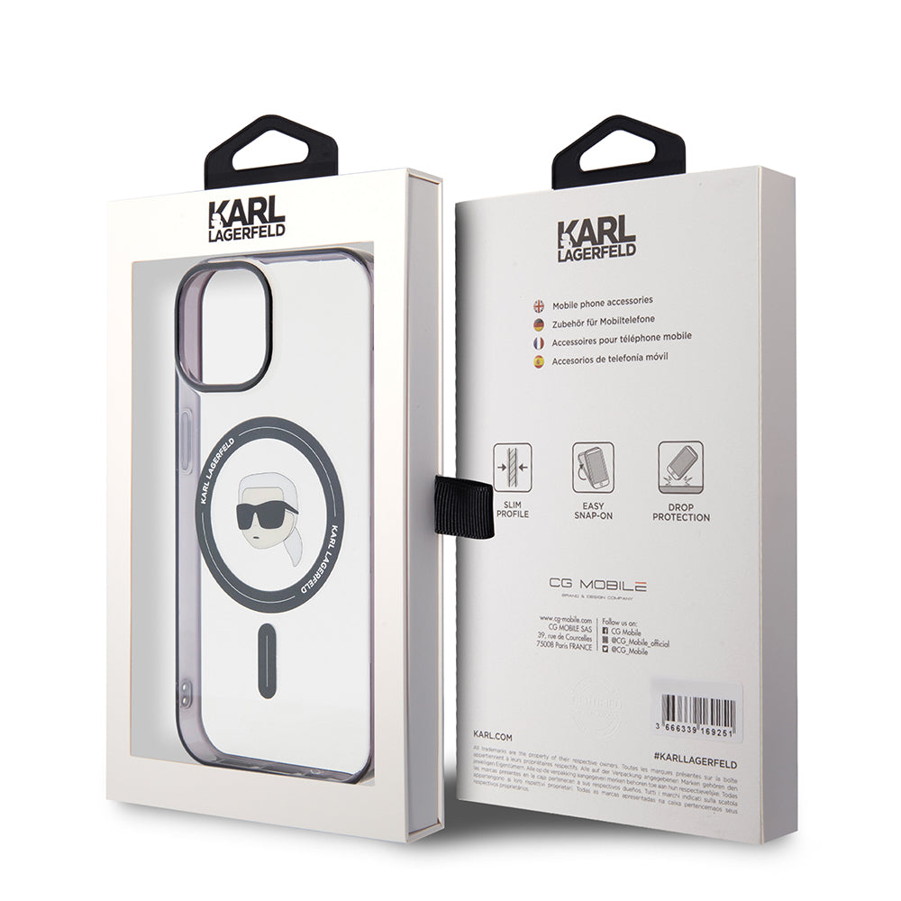 MagSafe-kotelo Apple iPhone 15 Plus -puhelimelle, Karl Lagerfeld, IML Karl's Head, Läpinäkyvä