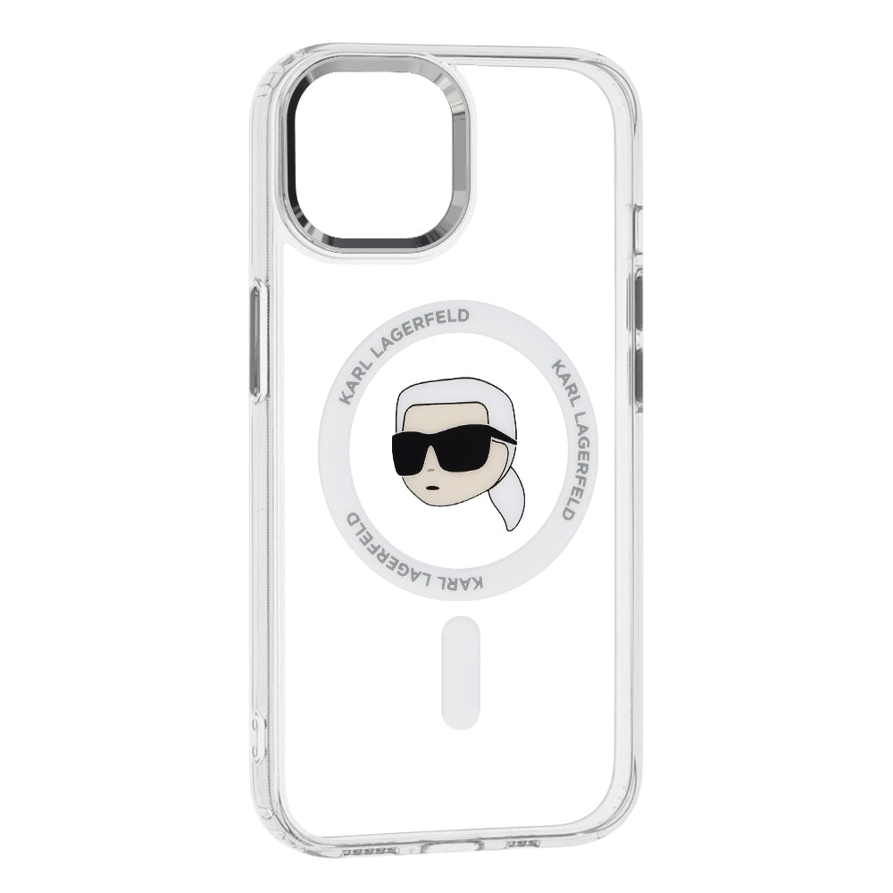 MagSafe-kotelo Apple iPhone 15 Plus -puhelimelle, Karl Lagerfeld, IML Metal Karl's Head, Valkoinen