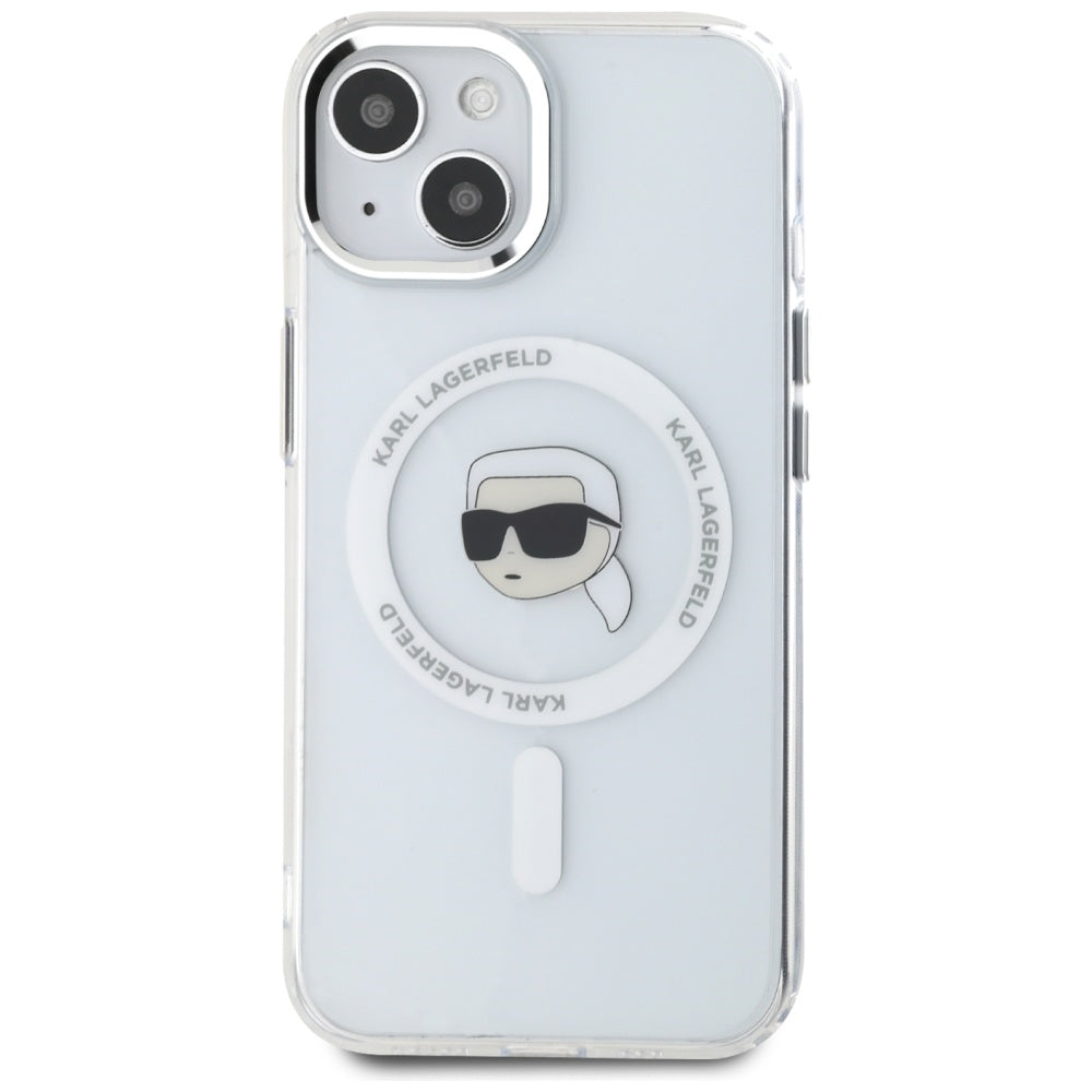MagSafe-kotelo Apple iPhone 15 Plus -puhelimelle, Karl Lagerfeld, IML Metal Karl's Head, Valkoinen