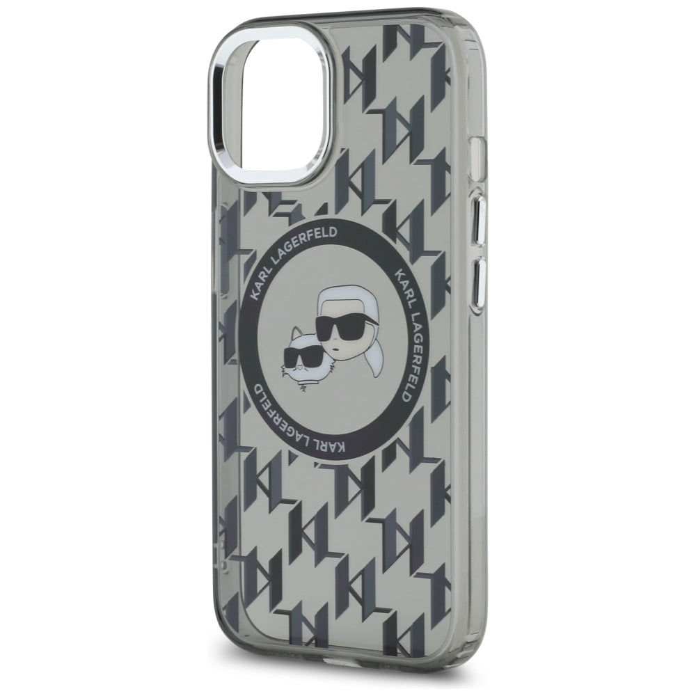 MagSafe-kotelo Apple iPhone 15 Plus -puhelimelle, Karl Lagerfeld, IML Monogram Karl & Choupette's Heads, Musta