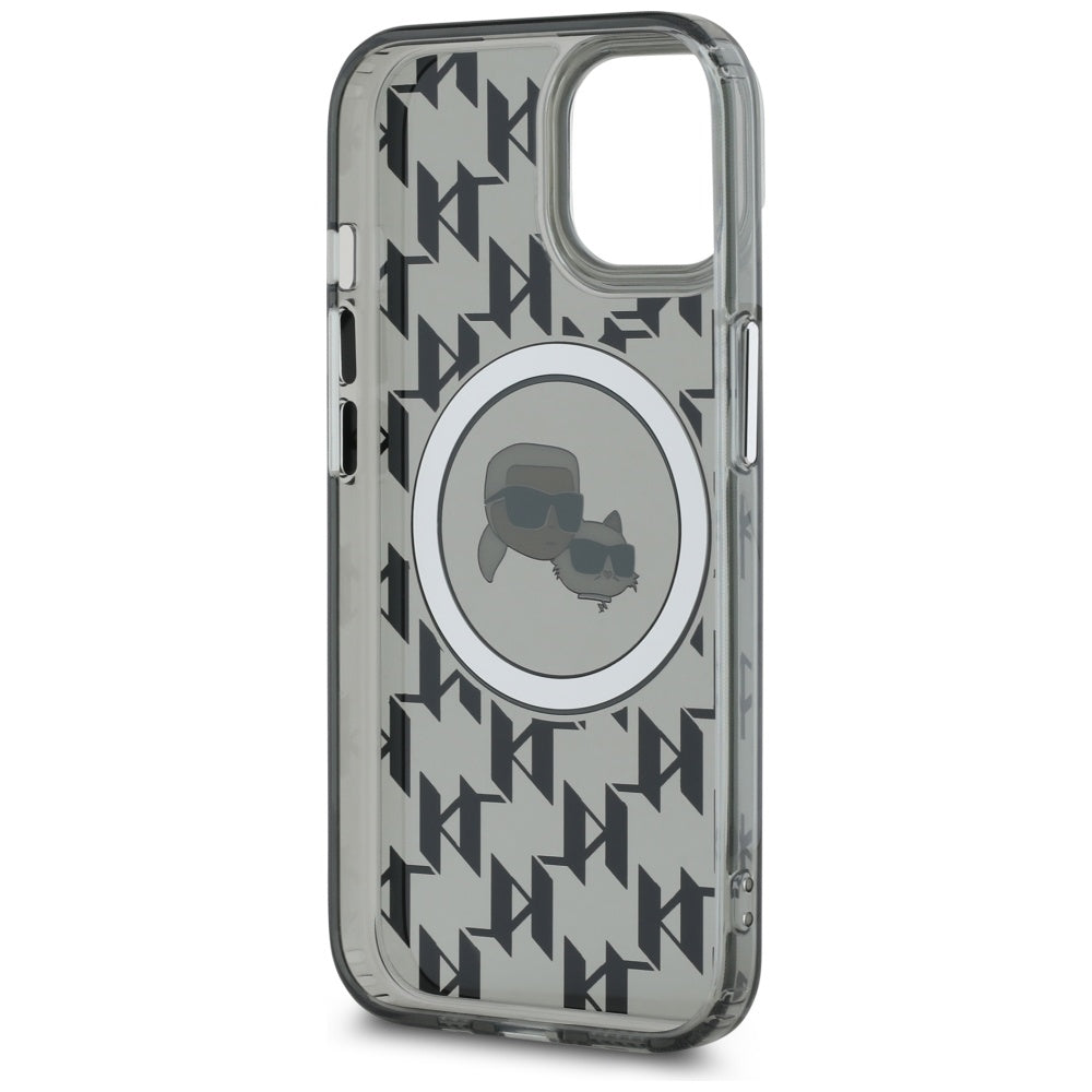 MagSafe-kotelo Apple iPhone 15 Plus -puhelimelle, Karl Lagerfeld, IML Monogram Karl & Choupette's Heads, Musta