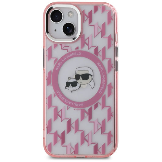 MagSafe-kotelo Apple iPhone 15 Plus -puhelimelle, Karl Lagerfeld, IML Monogram Karl & Choupette's Heads, Pinkki