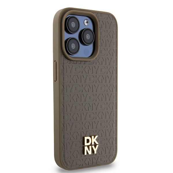 MagSafe-kotelo Apple iPhone 15 Prolle, DKNY, Monogram-kuvioitu metallilogo, Ruskea