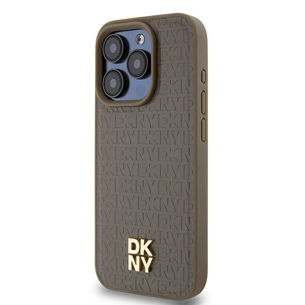 MagSafe-kotelo Apple iPhone 15 Prolle, DKNY, Monogram-kuvioitu metallilogo, Ruskea