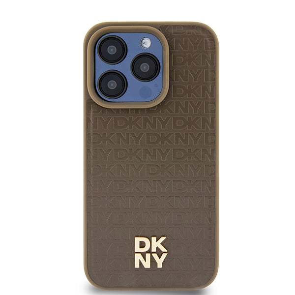 MagSafe-kotelo Apple iPhone 15 Prolle, DKNY, Monogram-kuvioitu metallilogo, Ruskea