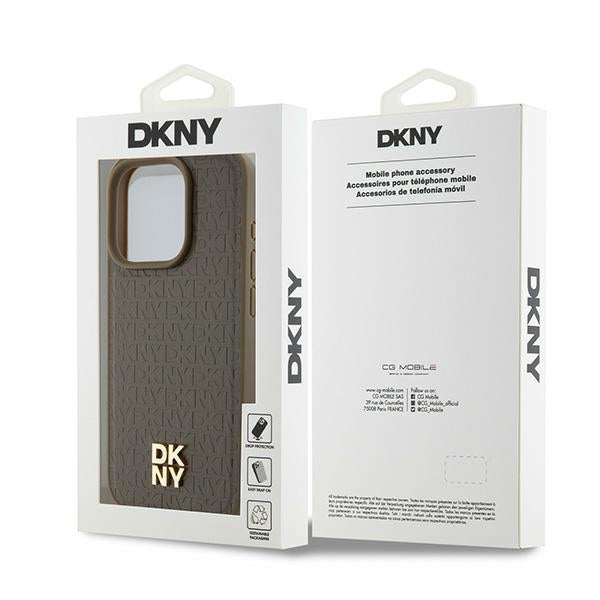 MagSafe-kotelo Apple iPhone 15 Prolle, DKNY, Monogram-kuvioitu metallilogo, Ruskea