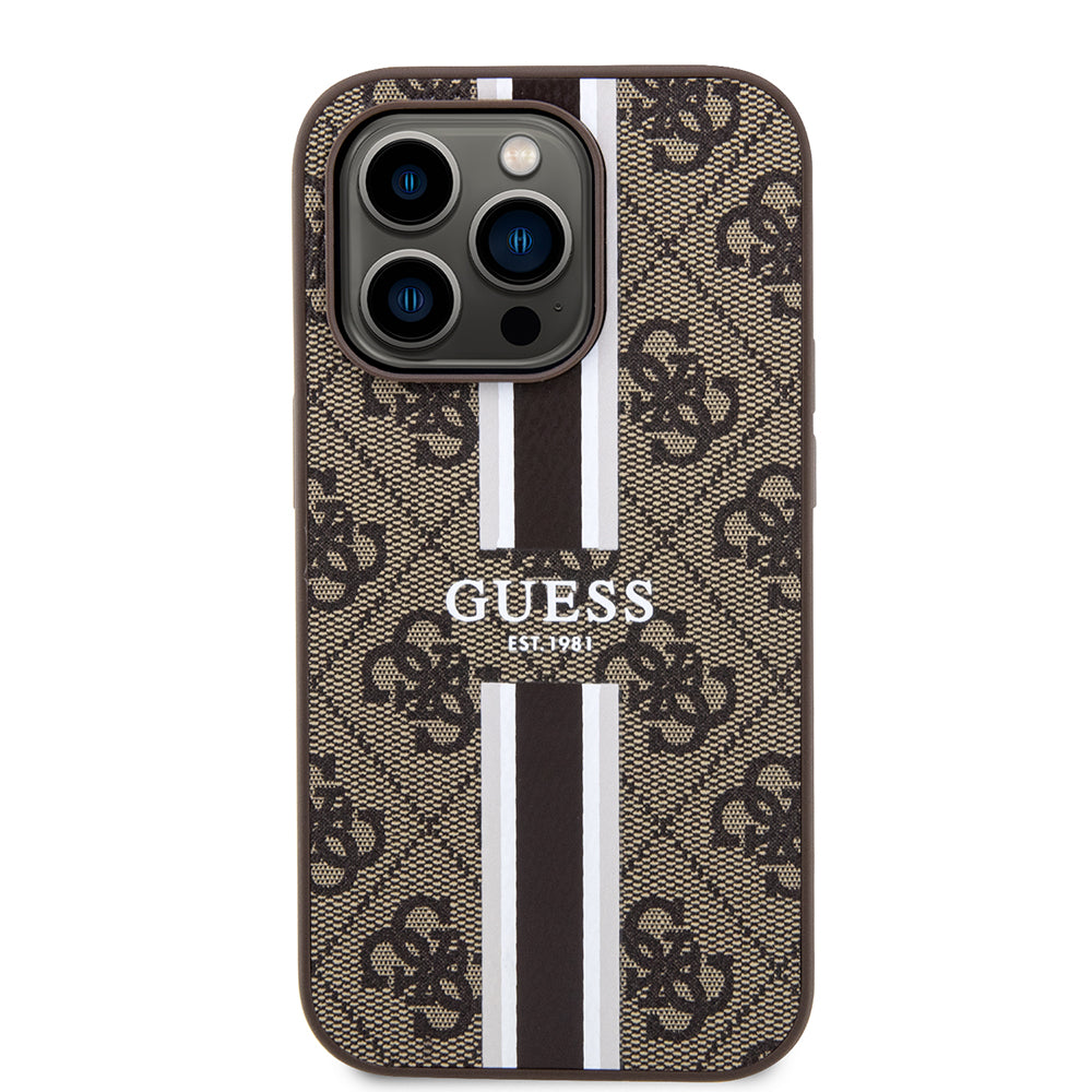 MagSafe-kotelo Apple iPhone 15 Prolle, Guess, 4G Printed Stripes, Ruskea