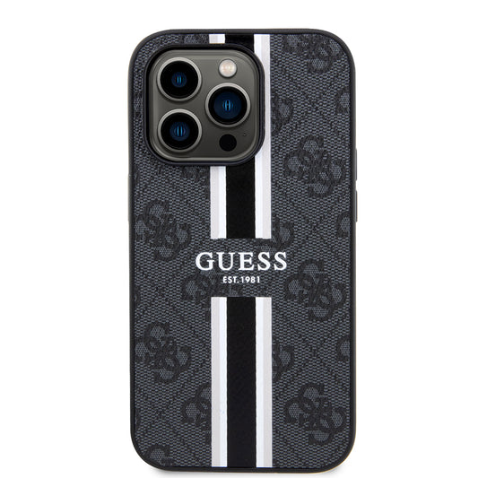 MagSafe-kotelo Apple iPhone 15 Prolle, Guess, 4G Printed Stripes, Musta
