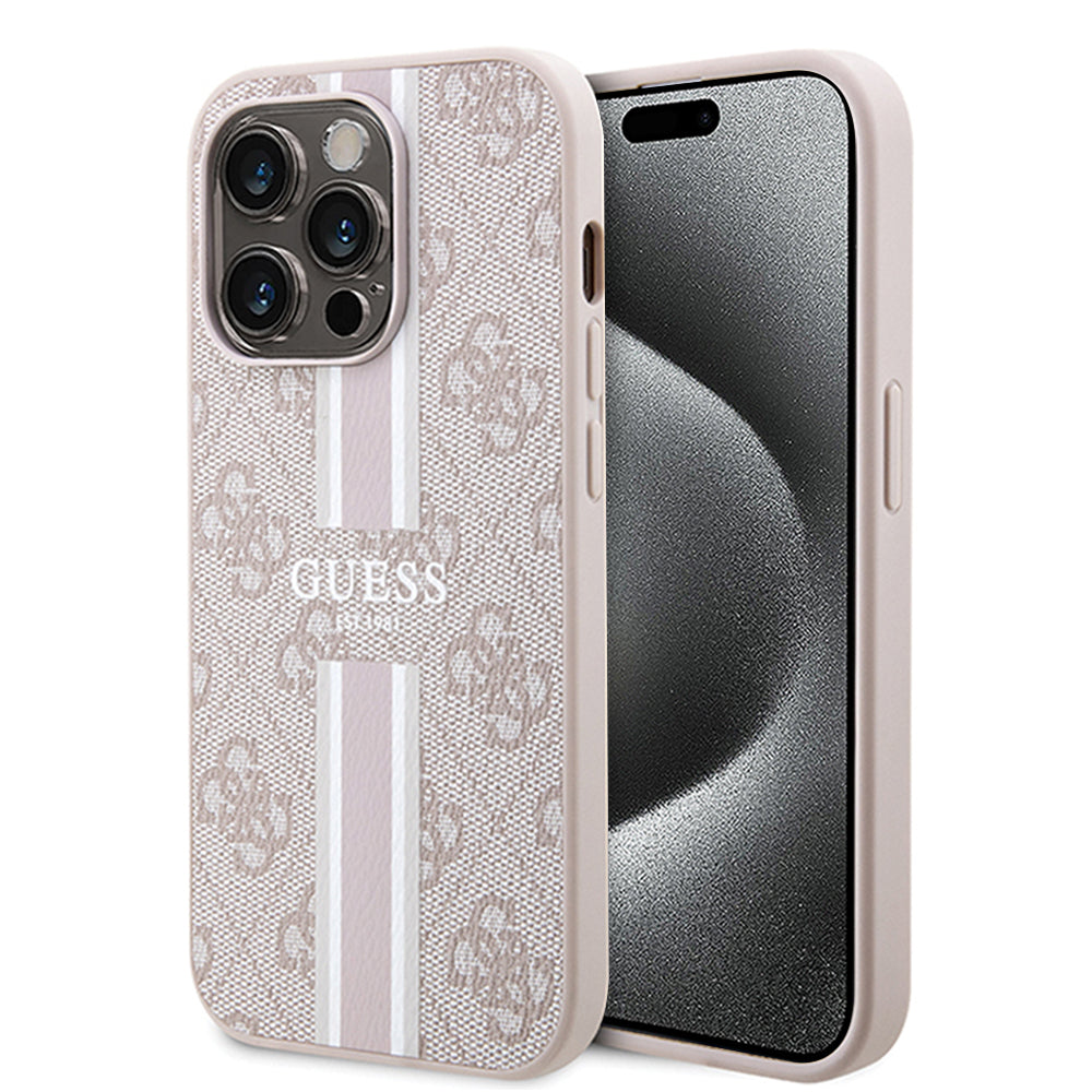 MagSafe-kotelo Apple iPhone 15 Prolle, Guess, 4G Printed Stripes, Pinkki