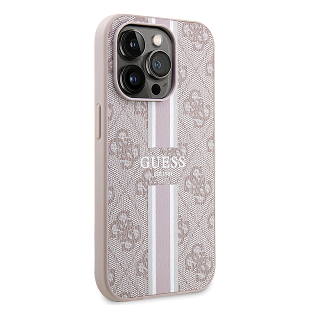 MagSafe-kotelo Apple iPhone 15 Prolle, Guess, 4G Printed Stripes, Pinkki