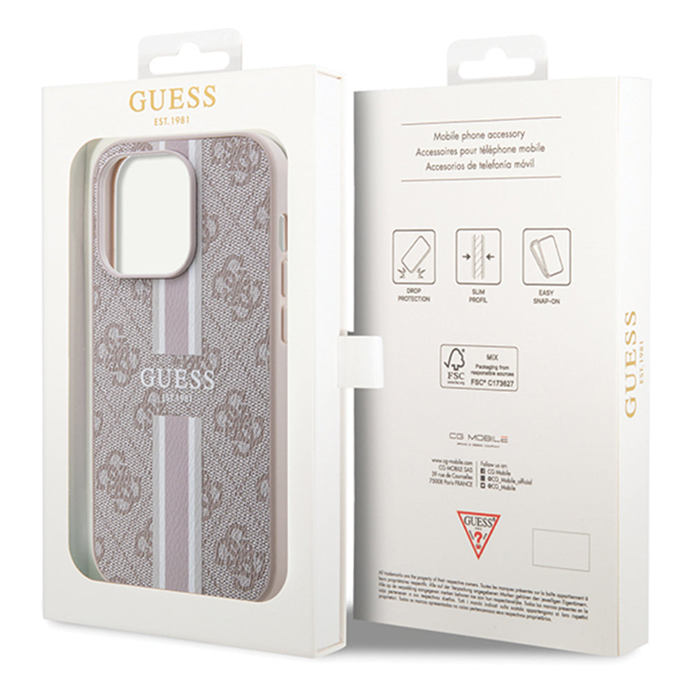MagSafe-kotelo Apple iPhone 15 Prolle, Guess, 4G Printed Stripes, Pinkki
