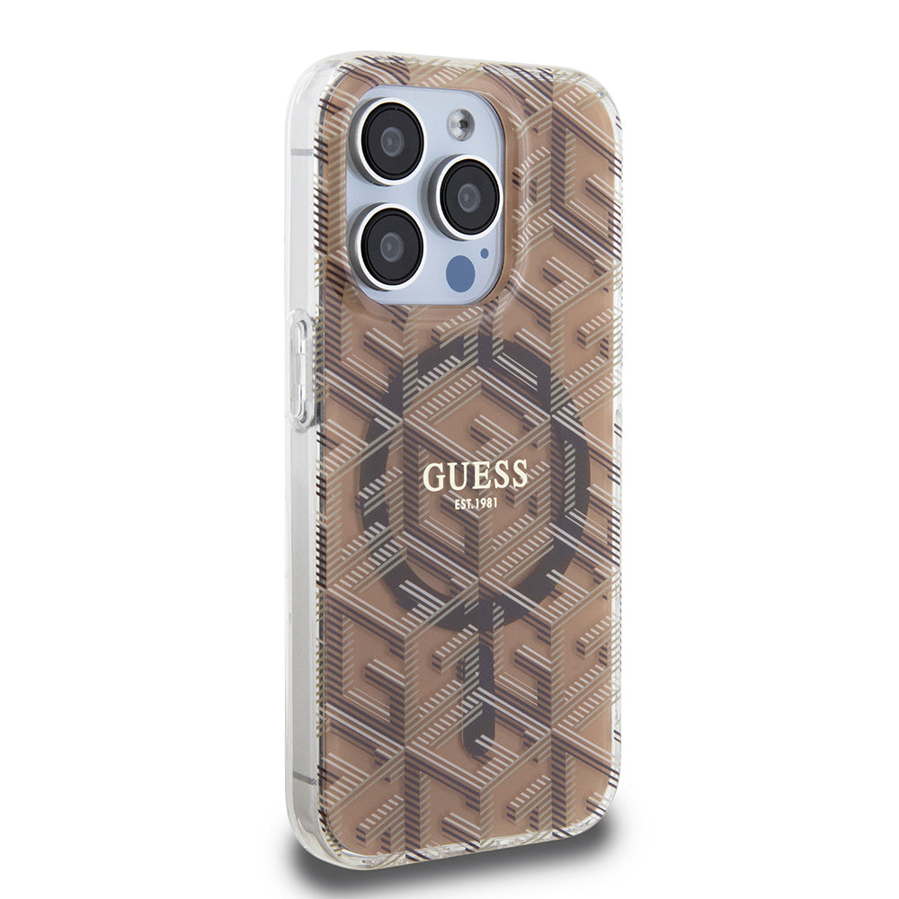 MagSafe-kotelo Apple iPhone 15 Prolle, Guess, IML Gcube, Ruskea