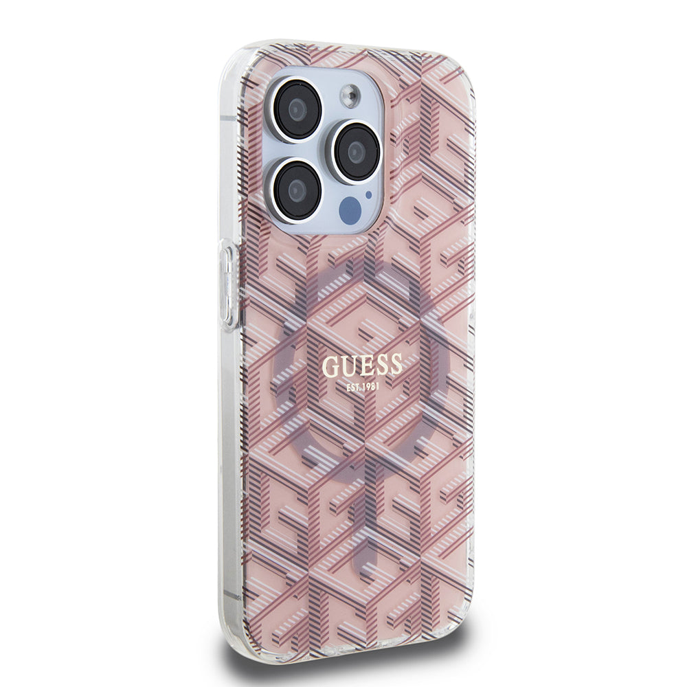 MagSafe-kotelo Apple iPhone 15 Prolle, Guess, IML Gcube, Pinkki