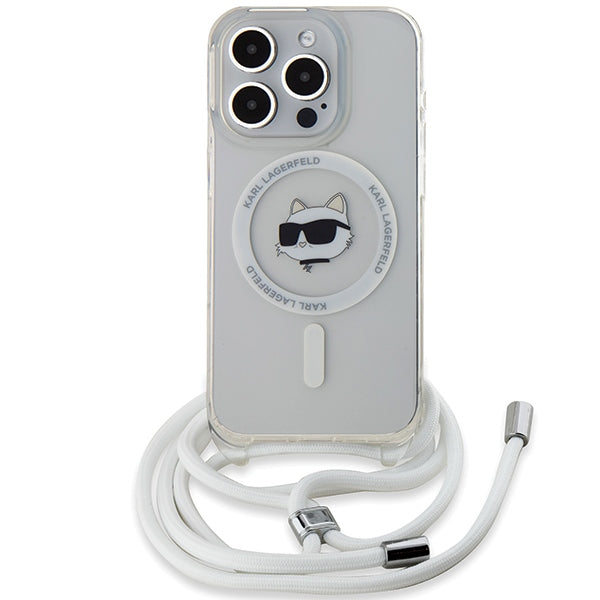 MagSafe-kotelo Apple iPhone 15 Prolle, Karl Lagerfeld, IML Crossbody Choupette's Head with Strap, Läpinäkyvä