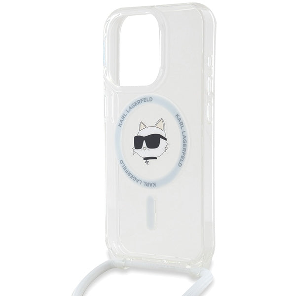 MagSafe-kotelo Apple iPhone 15 Prolle, Karl Lagerfeld, IML Crossbody Choupette's Head with Strap, Läpinäkyvä
