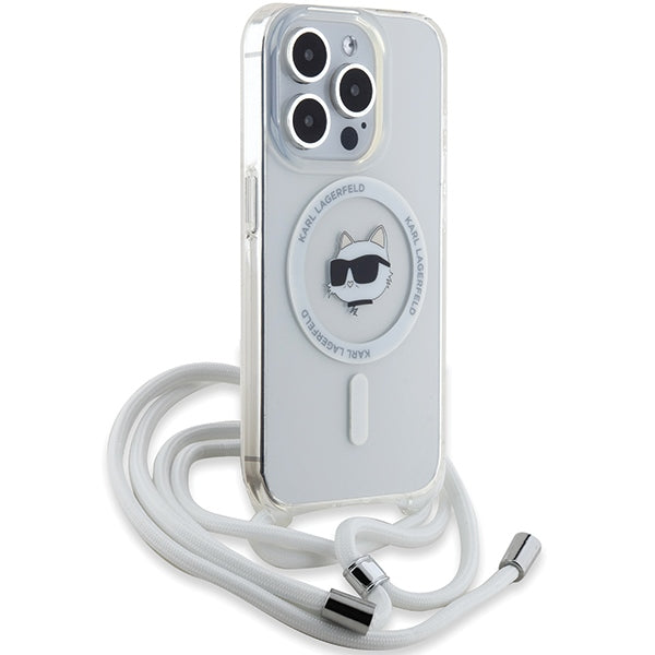 MagSafe-kotelo Apple iPhone 15 Prolle, Karl Lagerfeld, IML Crossbody Choupette's Head with Strap, Läpinäkyvä