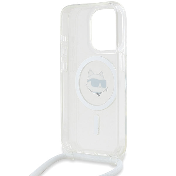 MagSafe-kotelo Apple iPhone 15 Prolle, Karl Lagerfeld, IML Crossbody Choupette's Head with Strap, Läpinäkyvä