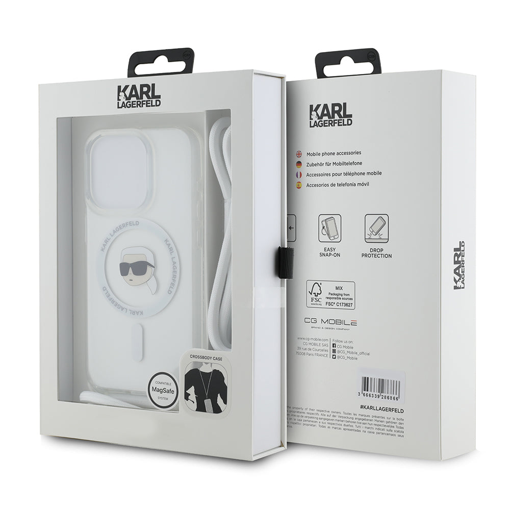MagSafe-kotelo Apple iPhone 15 Prolle, Karl Lagerfeld, IML Crossbody Karl's Head, Läpinäkyvä