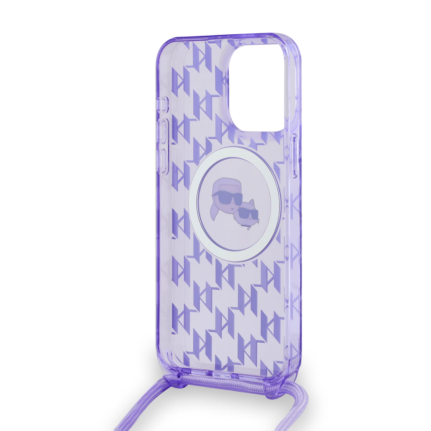 MagSafe-kotelo Apple iPhone 15 Prolle, Karl Lagerfeld, IML Crossbody Monogram Karl & Choupette's Heads, Violetti