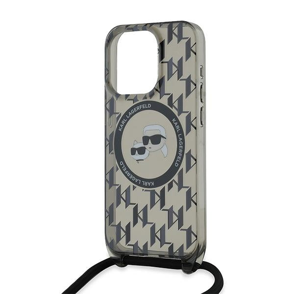 MagSafe-kotelo Apple iPhone 15 Prolle, Karl Lagerfeld, IML Crossbody Monogram Karl & Choupette's Heads, Musta