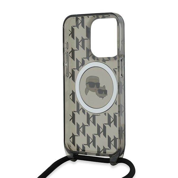 MagSafe-kotelo Apple iPhone 15 Prolle, Karl Lagerfeld, IML Crossbody Monogram Karl & Choupette's Heads, Musta