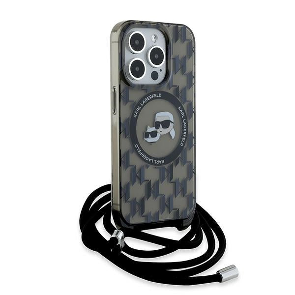 MagSafe-kotelo Apple iPhone 15 Prolle, Karl Lagerfeld, IML Crossbody Monogram Karl & Choupette's Heads, Musta