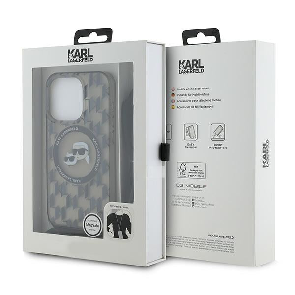 MagSafe-kotelo Apple iPhone 15 Prolle, Karl Lagerfeld, IML Crossbody Monogram Karl & Choupette's Heads, Musta
