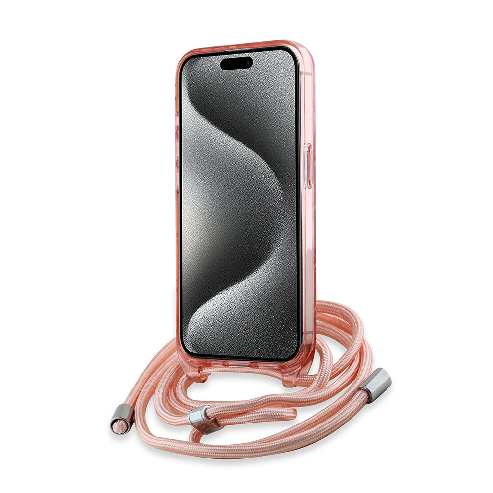MagSafe Case for Apple iPhone 15 Pro, Karl Lagerfeld, IML Crossbody Monogram Karl & Choupette's Heads, Pink