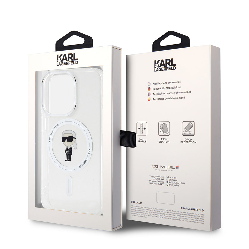MagSafe-kotelo Apple iPhone 15 Prolle, Karl Lagerfeld, IML Ikonik Karl, Läpinäkyvä