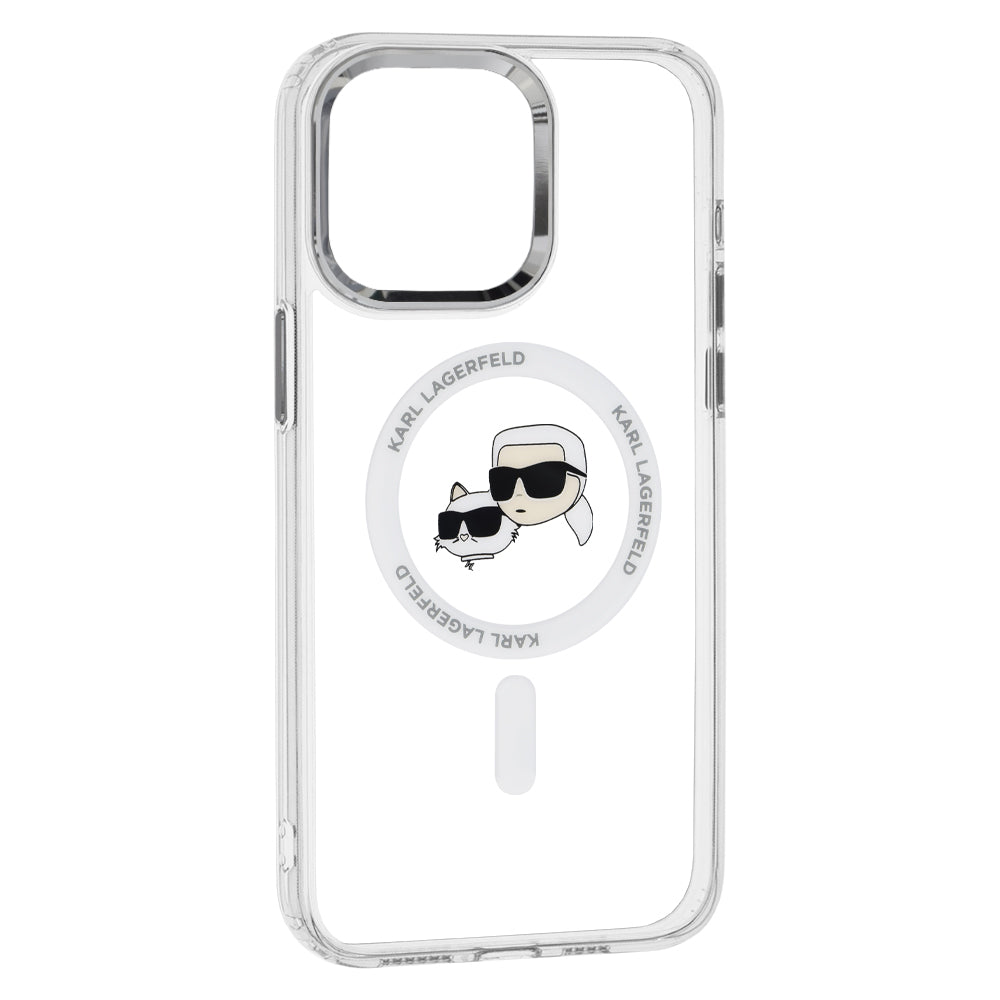 MagSafe-kotelo Apple iPhone 15 Prolle, Karl Lagerfeld, IML Metal Karl & Choupette's Heads, Valkoinen