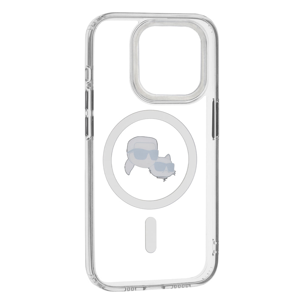 MagSafe-kotelo Apple iPhone 15 Prolle, Karl Lagerfeld, IML Metal Karl & Choupette's Heads, Valkoinen