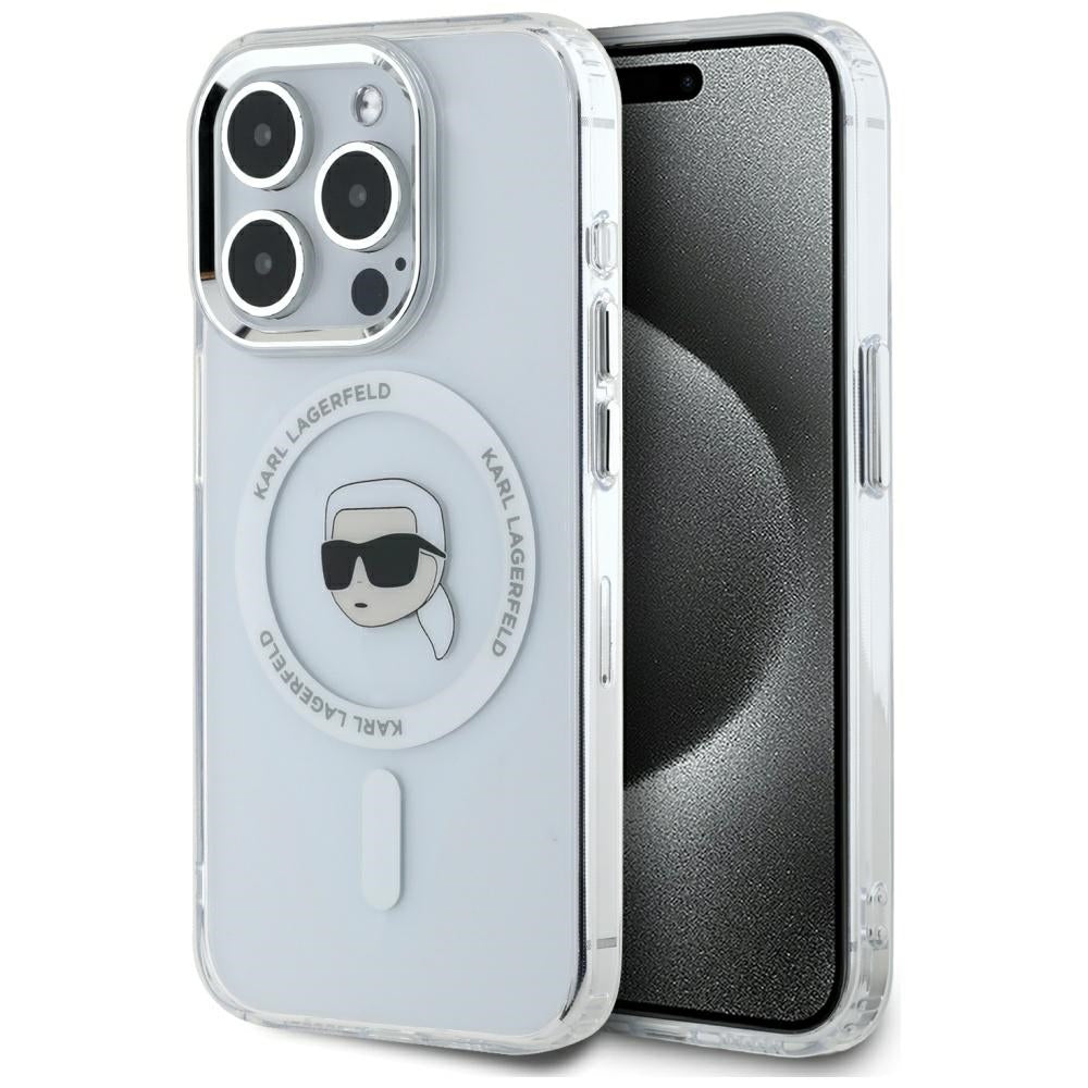 MagSafe-kotelo Apple iPhone 15 Prolle, Karl Lagerfeld, IML Metal Karl's Head, Valkoinen