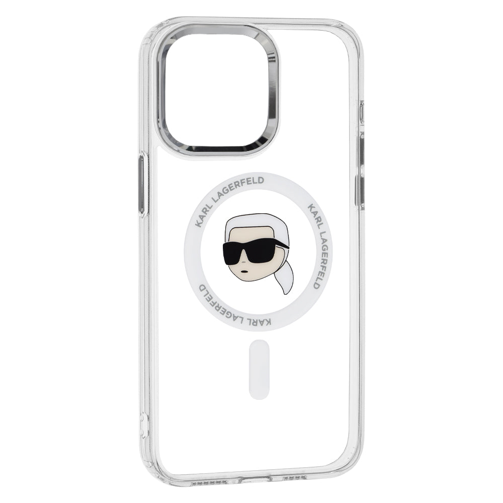 MagSafe-kotelo Apple iPhone 15 Prolle, Karl Lagerfeld, IML Metal Karl's Head, Valkoinen