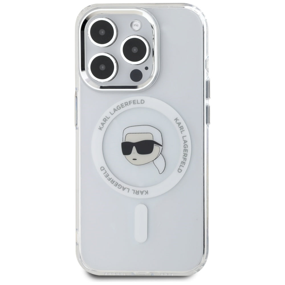 MagSafe-kotelo Apple iPhone 15 Prolle, Karl Lagerfeld, IML Metal Karl's Head, Valkoinen
