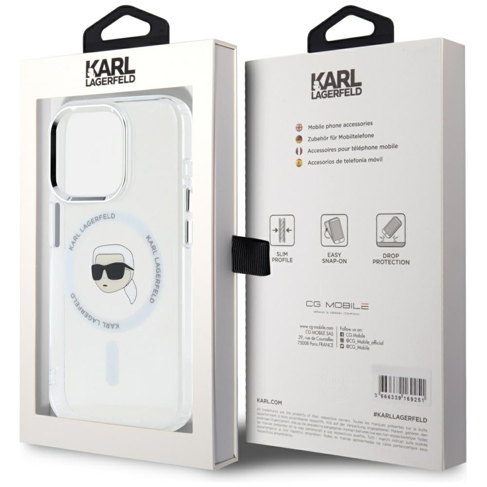MagSafe-kotelo Apple iPhone 15 Prolle, Karl Lagerfeld, IML Metal Karl's Head, Valkoinen