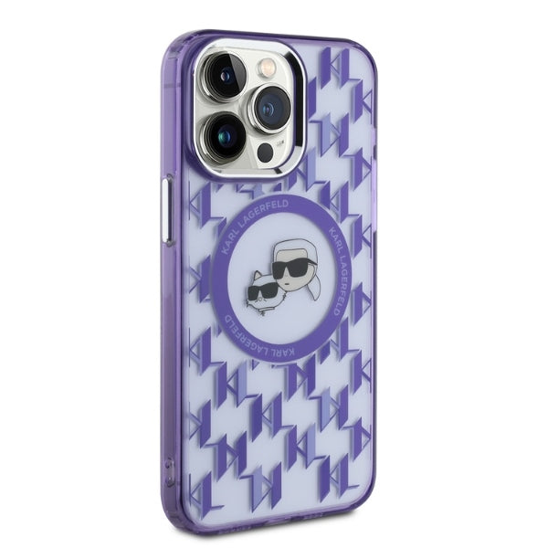 MagSafe-kotelo Apple iPhone 15 Prolle, Karl Lagerfeld, IML Monogram Karl & Choupette's Heads, Violetti