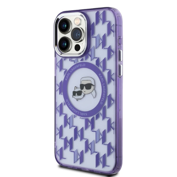 MagSafe-kotelo Apple iPhone 15 Prolle, Karl Lagerfeld, IML Monogram Karl & Choupette's Heads, Violetti