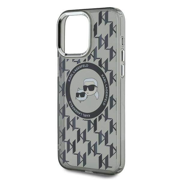 MagSafe-kotelo Apple iPhone 15 Prolle, Karl Lagerfeld, IML Monogram Karl & Choupette's Heads, Musta