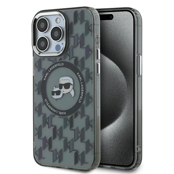 MagSafe-kotelo Apple iPhone 15 Prolle, Karl Lagerfeld, IML Monogram Karl & Choupette's Heads, Musta