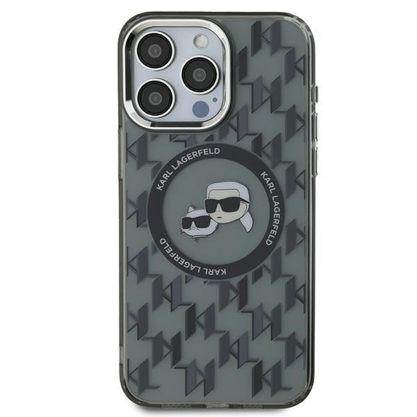 MagSafe-kotelo Apple iPhone 15 Prolle, Karl Lagerfeld, IML Monogram Karl & Choupette's Heads, Musta