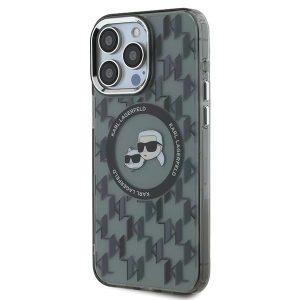 MagSafe-kotelo Apple iPhone 15 Prolle, Karl Lagerfeld, IML Monogram Karl & Choupette's Heads, Musta